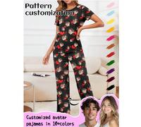 Ensemble de pyjama court personnalisé pour femme, peut imprimer n'importe quel motif, pyjamas personnalisés avec photos, images amusantes personnalisées. Vêtements de nuit confortables. Convient pour