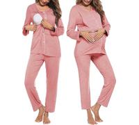Ensemble De Pyjama d'allaitement De Maternité, Vêtements De Nuit Rayés À Manches Longues Vêtements De Détente Pyjama pour Femmes, Vêtements De Maternité pour Hôpital À Domicile,Rose,M