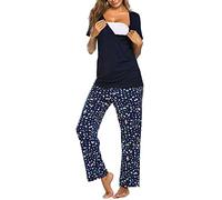 Ensemble de pyjama de maternité avec pantalon à manches courtes pour bébé, chemise d'allaitement pour femmes, robes de nuit de nuit pour femmes, bleu marine, XL