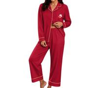 Ensemble de pyjama de Noël à manches longues ouvert sur le devant pour | Chemise de nuit boutonnée sur le devant pour femme - Vêtement de nuit chaud - En coton thermique - Polaire douce - Polaire