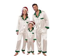 Ensemble de pyjama de Noël familial assorti en satin de soie, grande taille, pantalon long décontracté, bas doux avec poches, taille élastique, Paja_mas, kaki, 5-6 ans