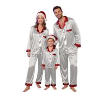 Ensemble de pyjama de Noël familial assorti en satin de soie, grande taille, pantalon long décontracté, bas doux avec poches, taille élastique, Paja_mas, gris, 3-4 Years