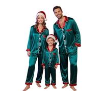 Ensemble de pyjama de Noël familial assorti en satin de soie, grande taille, pantalon long décontracté, bas doux avec poches, taille élastique, Paja_mas, vert foncé, 13-14 Years