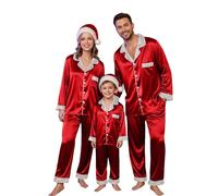 Ensemble de pyjama de Noël familial assorti en satin de soie, grande taille, pantalon long décontracté, bas doux avec poches, taille élastique, Paja_mas, Rouge, 7-8 Years