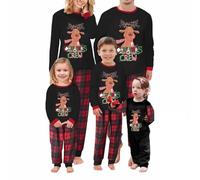 Ensemble de pyjama de Noël familial pour homme et femme avec lettres imprimées - Pyjama assorti confortable pour elle et lui - Motif dessin animé mignon - Noël assorti - 142, Noir , M