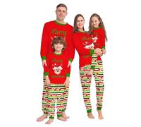 Ensemble de pyjama de Noël familial pour homme et femme avec lettres imprimées - Pyjama assorti confortable pour elle et lui - Motif dessin animé mignon - Pour garçons et filles - Noël Mon S -1031