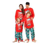 Ensemble de pyjama de Noël familial pour homme et femme avec lettres imprimées - Pyjama assorti confortable pour elle et lui - Motif dessin animé mignon - Pour garçons et filles - Noël assorti - Mon S