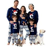 Ensemble de pyjama de Noël familial pour homme et femme - Pyjama assorti pour enfants - Confortable pour elle et lui - Motif dessin animé mignon - Pour garçons et filles - Bleu - Mon L - Lettre O