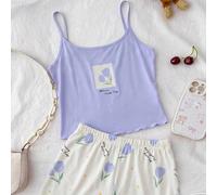 Ensemble de pyjama décontracté et simple pour adolescentes, top camisole et short coupe slim, convient pour l'été 14Y,13Y,16Y,15YFruits & légumesPolyester,Tissu tricoté