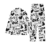 Ensemble de pyjama décontracté pour femme - Pour la Saint-Valentin - Lettre d'amour - Ensemble de pantalons à manches longues (blanc, XXXL)