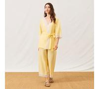 Ensemble de pyjama d'été en lin léger et doux avec dentelle élégante, haut et pantalon. Pantalon d'intérieur aéré avec poches. Tenue décontractée et confortable pour une vie romantique et cosy à la ma