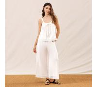 Ensemble de pyjama d'été léger et doux en lin avec dentelle élégante, comprenant un débardeur et un pantalon. Pantalon d'intérieur aéré avec poches, style romantique et confortable pour rester chez so