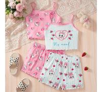 Ensemble de pyjama d'été pour préadolescentes, camisole et short confortables et mignons avec imprimé lapin 8Y,9Y,10Y,11Y,12YAnimal,Cartoon,Géométrique,LettresTissu tricoté