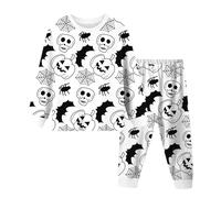 Ensemble de pyjama d'Halloween pour enfants, manches longues, col rond, vêtements de nuit, vêtements de détente confortables pour garçons et filles, impression DIY, rayures noires et blanches