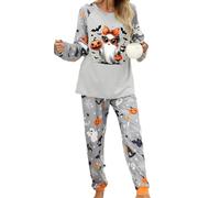 Ensemble de pyjama d'Halloween pour femme, imprimé fantôme, citrouille, chemises à manches longues, haut avec pantalon, pyjama 2 pièces, vêtements de détente effrayants, C Grey Ghost Pumpkin, M