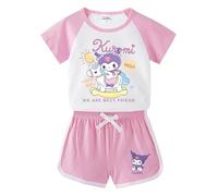 Ensemble de Pyjama d'impression de Dessin animé en Coton pour Enfants, Kawaii garçons et Filles été à Manches Courtes T-Shirt Short décontracté Sports Deux pièces Ensemble,Rose,130cm