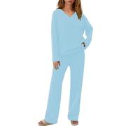Ensemble de pyjama douillet et chaud en micropolaire pour femme, bleu ciel, XXL