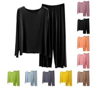 Ensemble de pyjama doux en modal pour femme - Col rond - Coupe ample - Couleur unie - Pyjama à manches longues - Haut à manches longues et pantalon - Confortable - Ensemble de pyjama deux pièces, gris