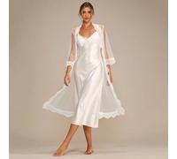 Ensemble de pyjama élégant comprenant une robe camisole blanche en dentelle romantique française et une veste, idéal pour les vacances L,M,S,XLSatin,Tissu en tulle