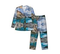 Ensemble de pyjama éléphant et tournesol pour homme, pyjama doux à manches longues et pantalon long avec poches, ensemble décontracté et ample, Magnifiques montagnes, M