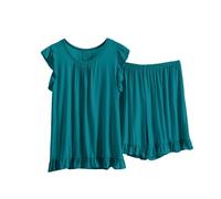 Ensemble de pyjama en coton modal - Ensembles de pyjama en coton pour femme grande taille - Ensemble caraco à volants et short décontracté avec débardeur plissé, chemise de nuit, pull léger, tenue de