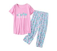 Ensemble de pyjama en coton pour femme XL - Ensemble de pyjama à manches courtes - 2 pièces décontracté imprimé vintage pour femmes âgées Ensemble de pyjama en coton coupe ample taille élastique