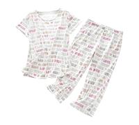 Ensemble de pyjama en coton pour femme XL - Ensemble de pyjama à manches courtes - 2 pièces décontracté imprimé vintage pour femmes âgées Ensemble de pyjama en coton coupe ample taille élastique