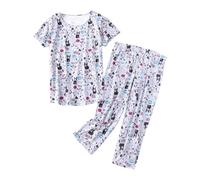 Ensemble de pyjama en coton pour femme XL - Ensemble de pyjama à manches courtes - 2 pièces décontracté imprimé vintage pour femmes âgées Ensemble de pyjama en coton coupe ample taille élastique