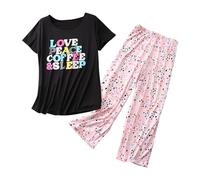 Ensemble de pyjama en coton pour femme XL - Ensemble de pyjama à manches courtes - 2 pièces décontracté imprimé vintage pour femmes âgées Ensemble de pyjama en coton coupe ample taille élastique