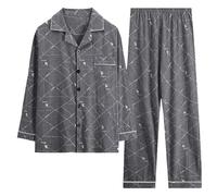 Ensemble de pyjama en coton pour homme - Lot de 2 pyjamas à manches longues pour homme - Ensemble deux pièces - Vêtements de nuit - Vêtements de nuit - Vêtements de détente - Vêtements de détente