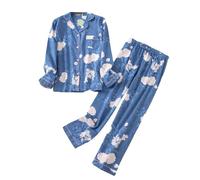 Ensemble de pyjama en flanelle pour femme en coton brossé avec boutons et pantalon de taille S XL Vêtements de nuit confortables et chauds pour l'hiver, violet, XXL