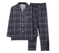 Ensemble de pyjama en flanelle pour homme à carreaux avec revers boutonné, haut à manches longues et bas de pyjama à carreaux, ensemble 2 pièces chaud et confortable, gris foncé, 4XL