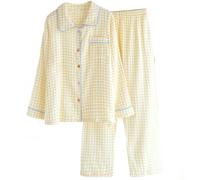 Ensemble de pyjama en gaze de coton pour femme - Vêtement de nuit à manches longues avec poche à revers et pantalon ample respirant pour la maison, la chambre à coucher, le quotidien, #1, M