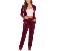 Ensemble de pyjama en polaire à capuche pour femme - Manches longues - Épais - Chaud - Avec poches - Doux et moelleux - Ensemble de pyjama deux pièces en polaire - Vêtement de nuit, bordeaux, XL