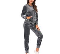 Ensemble de pyjama en polaire à capuche pour femme - Manches longues - Épais - Chaud - Avec poches - Doux et moelleux - Ensemble de pyjama deux pièces en polaire - Vêtement de nuit, gris, L