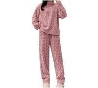 Ensemble de pyjama en polaire à manches longues pour femme - Chaud - Pull à fermeture éclair 1/4 - Haut et pantalon à jambes larges - Pyjama de Noël moelleux et chaud - Vêtement de nuit doux, #5 Rouge