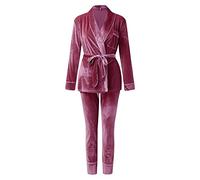 Ensemble de pyjama en polaire chaud et confortable pour femme - Robe de chambre à manches longues avec ceinture et pantalon - Doux et confortable - Ensemble de pyjama deux pièces - Vêtements de nuit