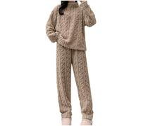 Ensemble de pyjama en polaire pour femme Super doux et chaud Ensembles d'hiver pour dames Haut à manches longues avec fermeture éclair et pantalon à jambes larges Pyjama en peluche chaud et douillet