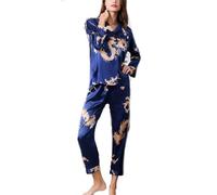 Ensemble de Pyjama en Satin de Soie pour Femmes Hommes Couples Motif Dragon de Style Chinois Imprimé Ensemble Deux Pièces Chemise à Manches Longues et Pantalon Vêtements de Nuit Vêtements de Nui