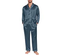 Ensemble de pyjama en satin de soie pour homme - Haut à manches longues boutonné avec pantalon long - Ensemble de pyjama en soie léger, doux et confortable - Ensemble de pyjama deux pièces - Vêtements