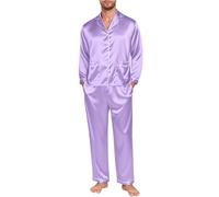 Ensemble de pyjama en satin de soie pour homme - Haut à manches longues boutonné avec pantalon long - Ensemble de pyjama en soie léger, doux et confortable - Ensemble de pyjama deux pièces - Vêtements