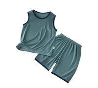 Ensemble de Pyjama en Satin pour Enfants Deux pièces Tops Col Rond+Shorts Imprimé T-Shirt et Short Ensembles Fille Court Coton Mignonne Four Seasons