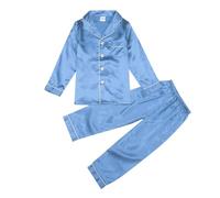 Ensemble de Pyjama en Satin pour Enfants Filles garçons avec boutonnière - T-Shirt de Nuit - Haut - Pantalon Long - Pantalon - Noir, Rose, 9-10 Ans