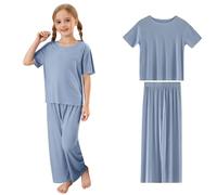 Ensemble de Pyjama en Satin pour Enfants T-Shirt et Short Tee Shirt Manche Coton Vêtement Enfant Fille Taille 7-14 Ans Vêtements Ado té Doux Four Seasons Ensembles