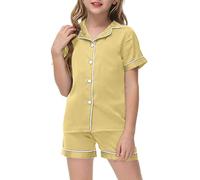 Ensemble de Pyjama en Satin pour Enfants T Shirt Tops et Pjs Shorts T-Shirt Manches Courtes Vêtement Enfant Fille Taille 7-14 Ans Pyjamas Vêtements Casual Coton Doux Jeunes