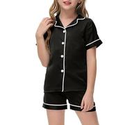Ensemble de Pyjama en Satin pour Enfants T Shirt Tops et Pjs Shorts T-Shirt Manches Courtes Vêtement Enfant Fille Taille 7-14 Ans Pyjamas Vêtements Casual Coton Doux Jeunes