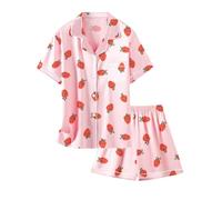 Ensemble de pyjama en satin pour filles et femmes, vêtements de nuit 2 pièces avec boutons en soie, vêtements de nuit 2 pièces - 3 ans - Femmes XXL, fraise rose bonbon, 9-10 ans, Fraise rose bonbon, 9