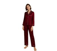 Ensemble de pyjama en soie pour femme Tranquility Series, 100 % soie de mûrier, couleurs unies, boutonné sur le devant, 2 pièces (FR/ES, Alpha/lettres, S, Taille normale, Taille normale, Merlot)