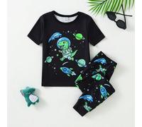 Ensemble de pyjama et tenue d'intérieur 2 pièces pour garçons, simple, à la mode, cool et décontracté pour le quotidien à la maison, en tissu tricoté haute élasticité, imprimé intégral phosphorescent 