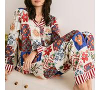 Ensemble de pyjama femme à volants avec blocs de couleurs et rayures, style jeune. Vêtements d'automne et d'hiver, j'aime mon petit ami L,M,S,XLNoëlTissu tissé